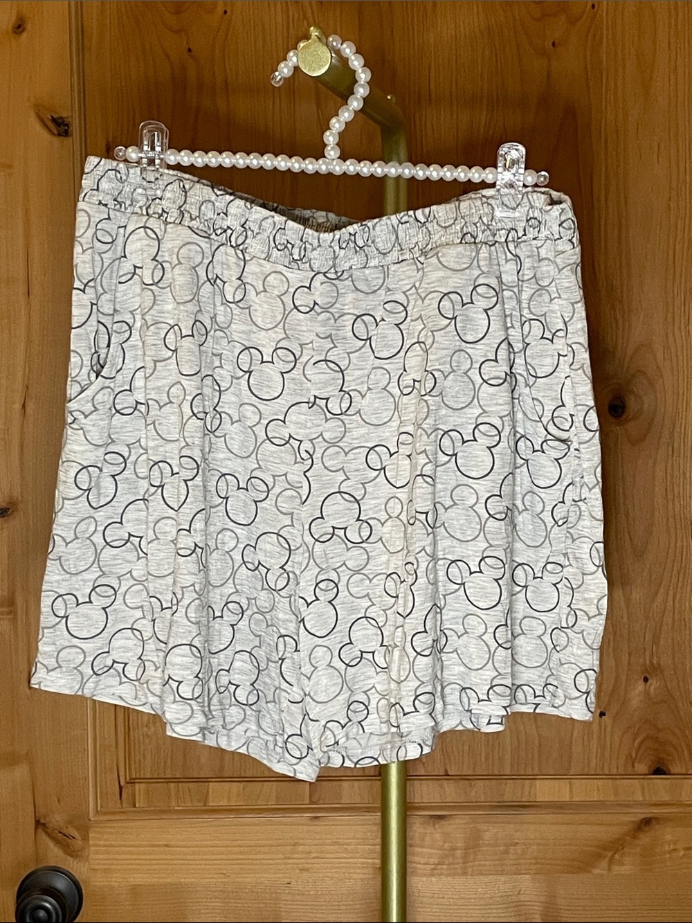 Disney Light Gray Mickey Outline Elastic Waist Shorts Size L